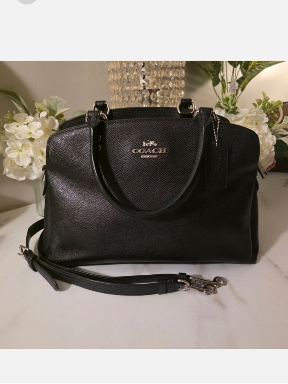 Coach Black Leather Satchel with Removable Strap